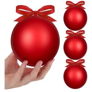Weysat 4 Pcs 4 Inch Matte Red Fillable Christmas Ball Ornaments Plastic (C225)
